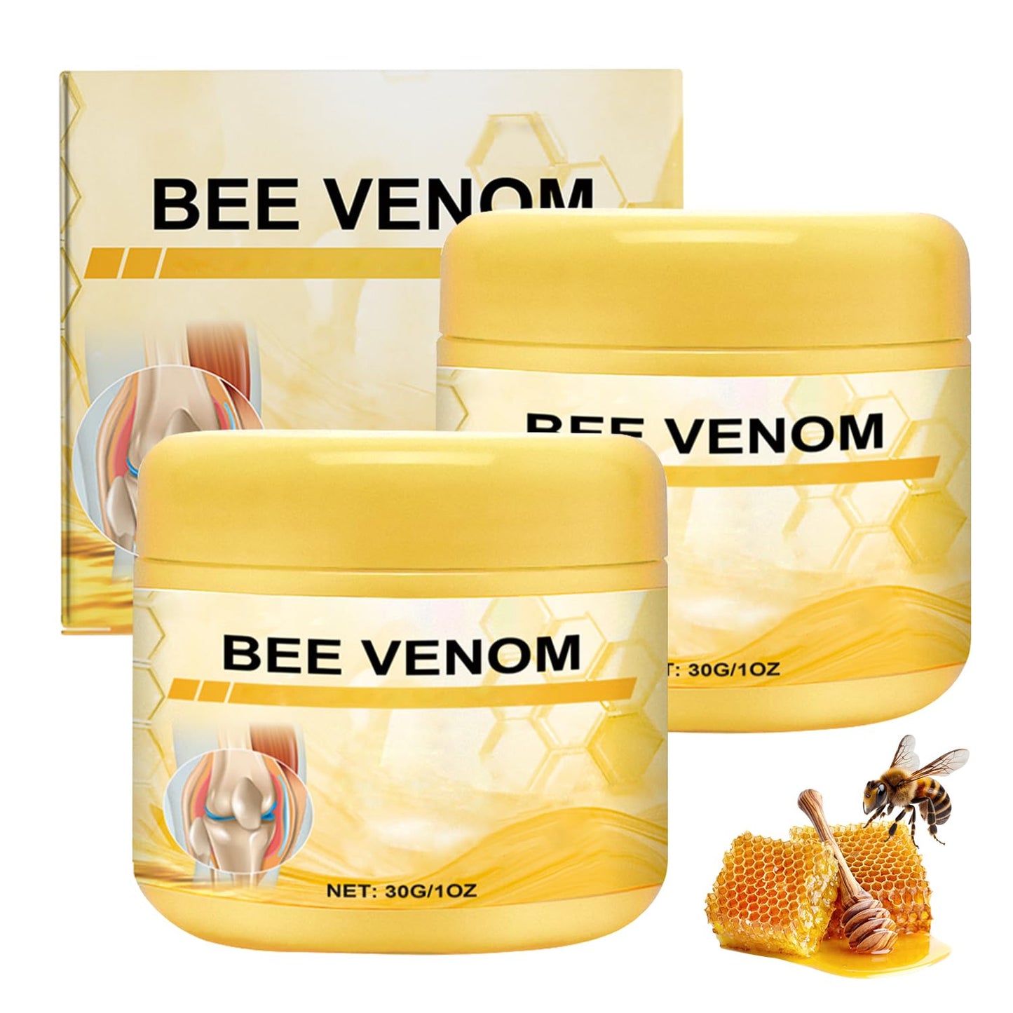 Botou 2PCS New Bee Venom Professional Joint Cream, for Neck, Waist, Back, Hands, Feet and Legs Advanced Bee Propolis Joint Cream, yellow - dailyvitalstore
