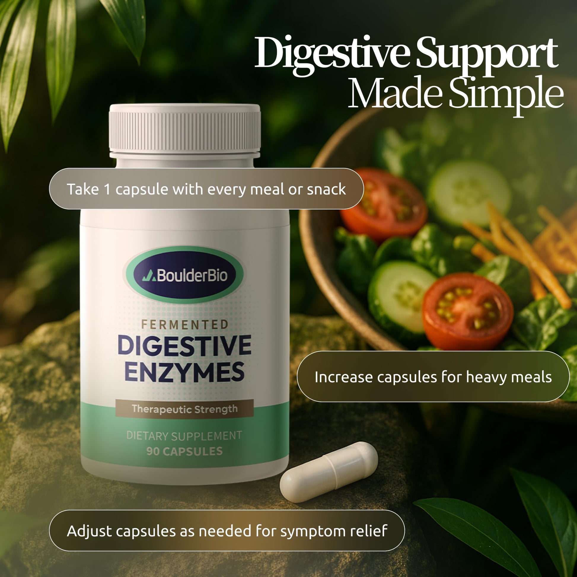 Boulder Bio Digestive Enzymes | 40,000 USP Lipase - Prescription Strength Pancreatic Enzyme Replacement Formula for Fat Digestion, Gut Health & Nutrient Absorption - dailyvitalstore