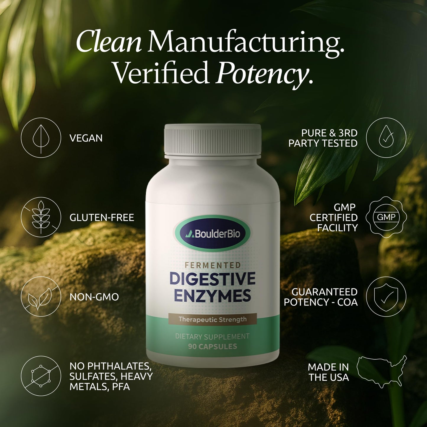 Boulder Bio Digestive Enzymes | 40,000 USP Lipase - Prescription Strength Pancreatic Enzyme Replacement Formula for Fat Digestion, Gut Health & Nutrient Absorption - dailyvitalstore