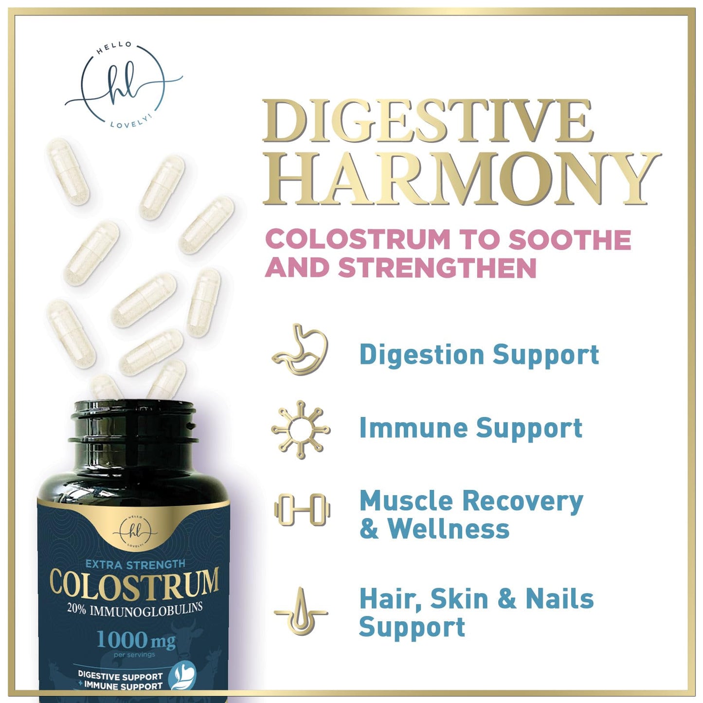 Bovine Colostrum Powder 1000mg Per Serving - with Immunoglobulins (IgG) for Immune Support, Energy & Gut Health Supplement, SP Colostrum Powder Pills, - dailyvitalstore