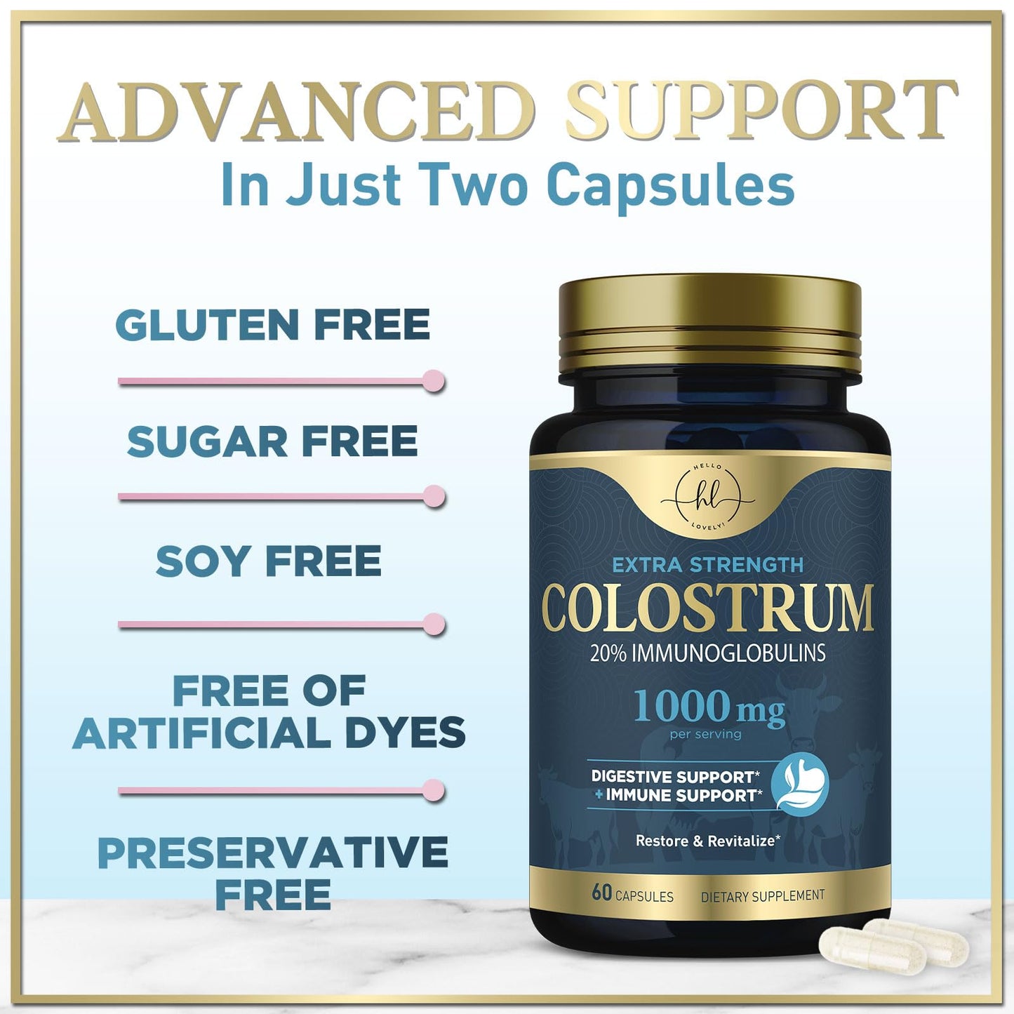 Bovine Colostrum Powder 1000mg Per Serving - with Immunoglobulins (IgG) for Immune Support, Energy & Gut Health Supplement, SP Colostrum Powder Pills, - dailyvitalstore