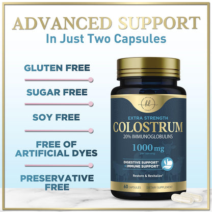 Bovine Colostrum Powder 1000mg Per Serving - with Immunoglobulins (IgG) for Immune Support, Energy & Gut Health Supplement, SP Colostrum Powder Pills, - dailyvitalstore