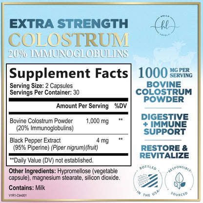 Bovine Colostrum Powder 1000mg Per Serving - with Immunoglobulins (IgG) for Immune Support, Energy & Gut Health Supplement, SP Colostrum Powder Pills, - dailyvitalstore