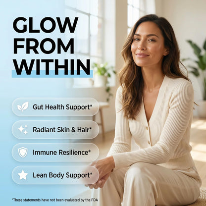 Bovine Colostrum Powder + Collagen Peptides with L-Glutamine L-Lysine Prebiotics Probiotics Digestive Enzymes Vitamin D K2 C Quercetin & Folate | Gut Health Supplement Internal Glow By Clean Nutra - dailyvitalstore