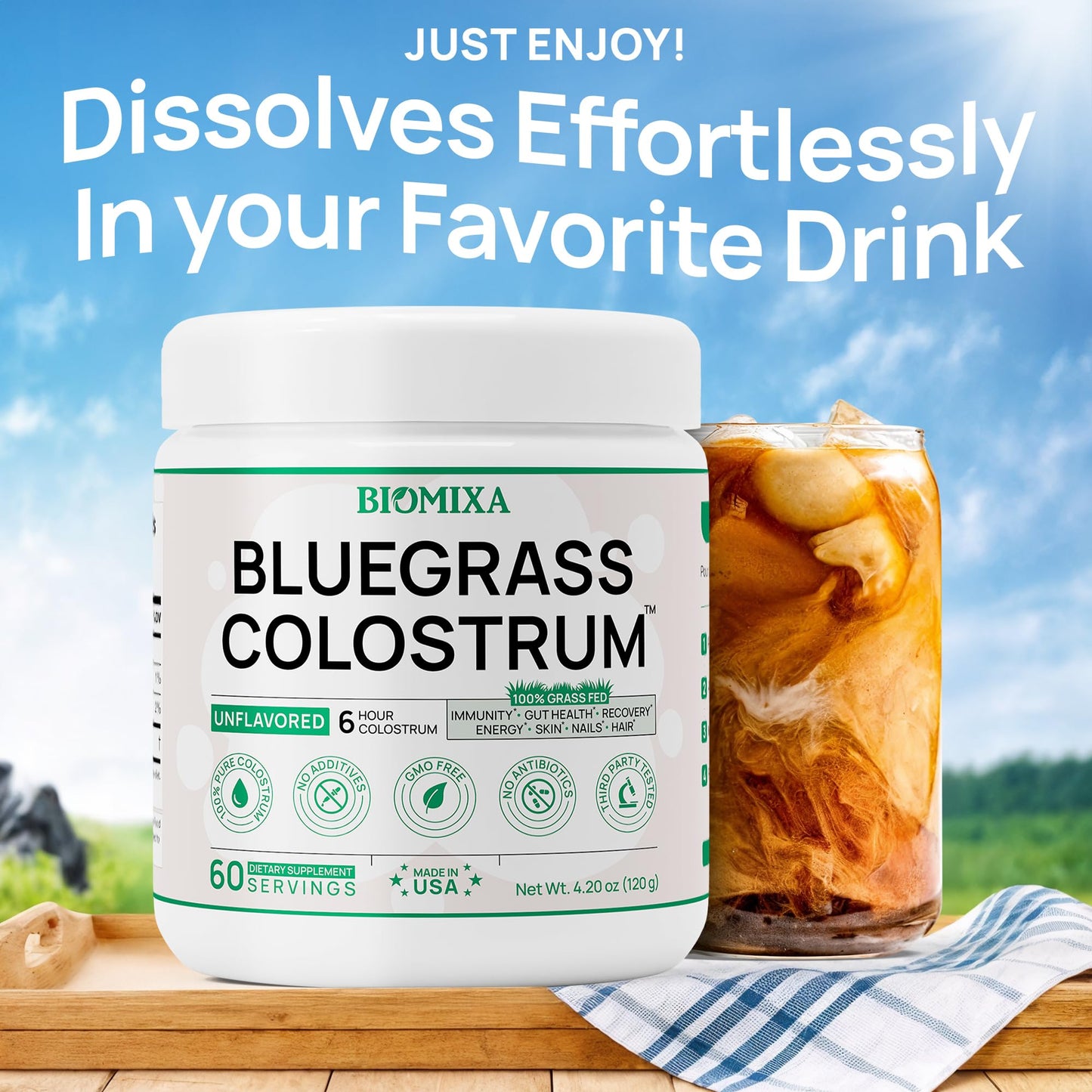 Bovine Colostrum Supplement - 100% Pure Whole Colostrum Powder - Grass-Fed, Unflavored, No Additives, Gut & Immune Support, Natural IgG, 60 Servings - Made in USA - dailyvitalstore