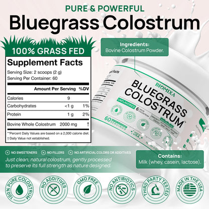 Bovine Colostrum Supplement - 100% Pure Whole Colostrum Powder - Grass-Fed, Unflavored, No Additives, Gut & Immune Support, Natural IgG, 60 Servings - Made in USA - dailyvitalstore