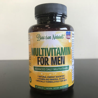 Bradeson Naturals Men's Multivitamin Supplement for Energy, Focus and Performance. Mens Vitamins A, C, D, E & B12, Zinc, Calcium, Magnesium & More. Multi Vitamin 60 Capsules Made in The USA - dailyvitalstore
