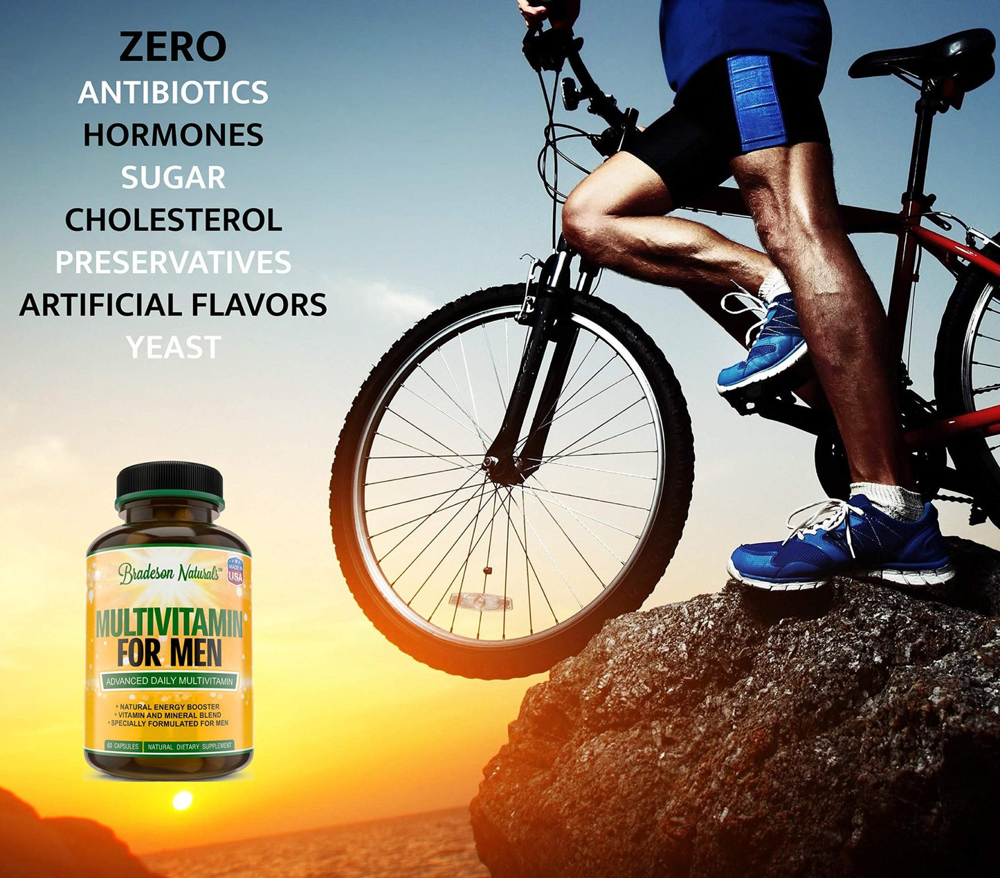 Bradeson Naturals Men's Multivitamin Supplement for Energy, Focus and Performance. Mens Vitamins A, C, D, E & B12, Zinc, Calcium, Magnesium & More. Multi Vitamin 60 Capsules Made in The USA - dailyvitalstore