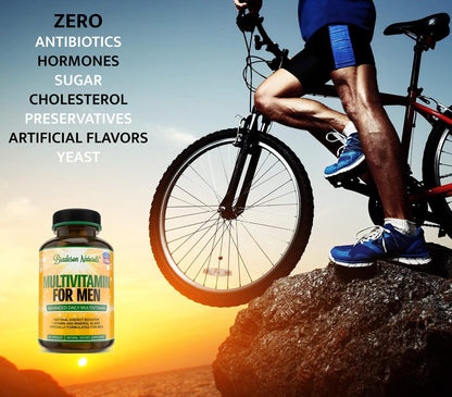 Bradeson Naturals Men's Multivitamin Supplement for Energy, Focus and Performance. Mens Vitamins A, C, D, E & B12, Zinc, Calcium, Magnesium & More. Multi Vitamin 60 Capsules Made in The USA - dailyvitalstore