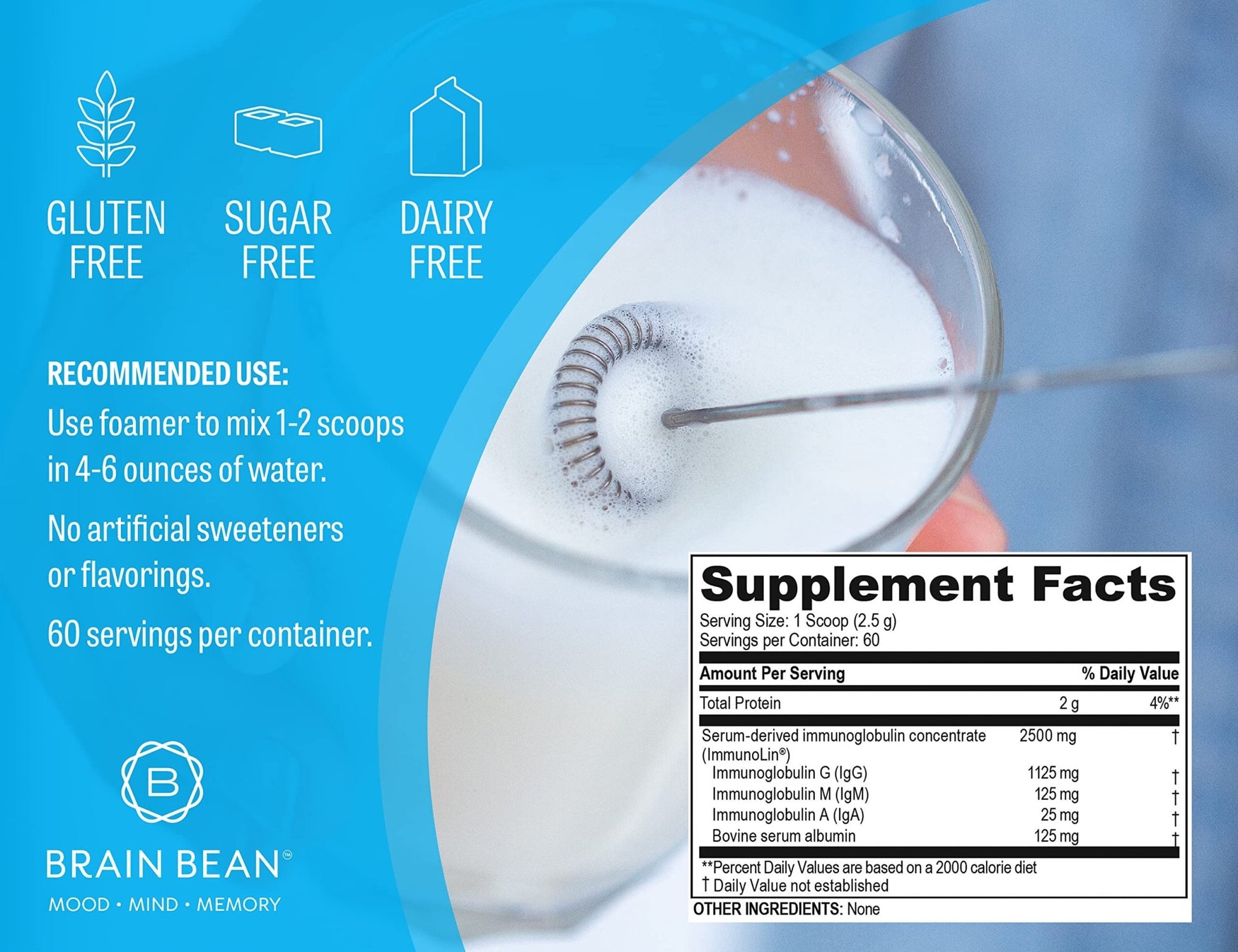 Brain Basics Ultra Pure IgG Supplement - Dairy-Free Supplement IgG-Immunolin Powder, Blended Vitamin & Mineral Supplements, 150g, 60 Servings - dailyvitalstore
