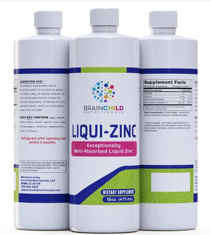 BrainChild Nutritionals LiquiZinc Liquid Formula (Unflavored 16oz) - dailyvitalstore