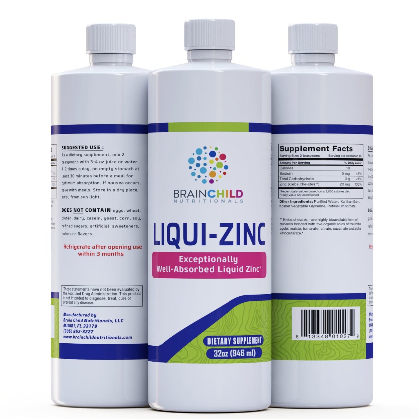 BrainChild Nutritionals LiquiZinc Liquid Formula (Unflavored 32oz) - dailyvitalstore