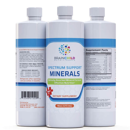 BrainChild Nutritionals Spectrum Support Minerals Liquid Supplement for Autism - Well Absorbed for Kids & Adults on the Spectrum, Ultra-Colloidal Suspension, Casein-Free, Unflavored 16oz - dailyvitalstore