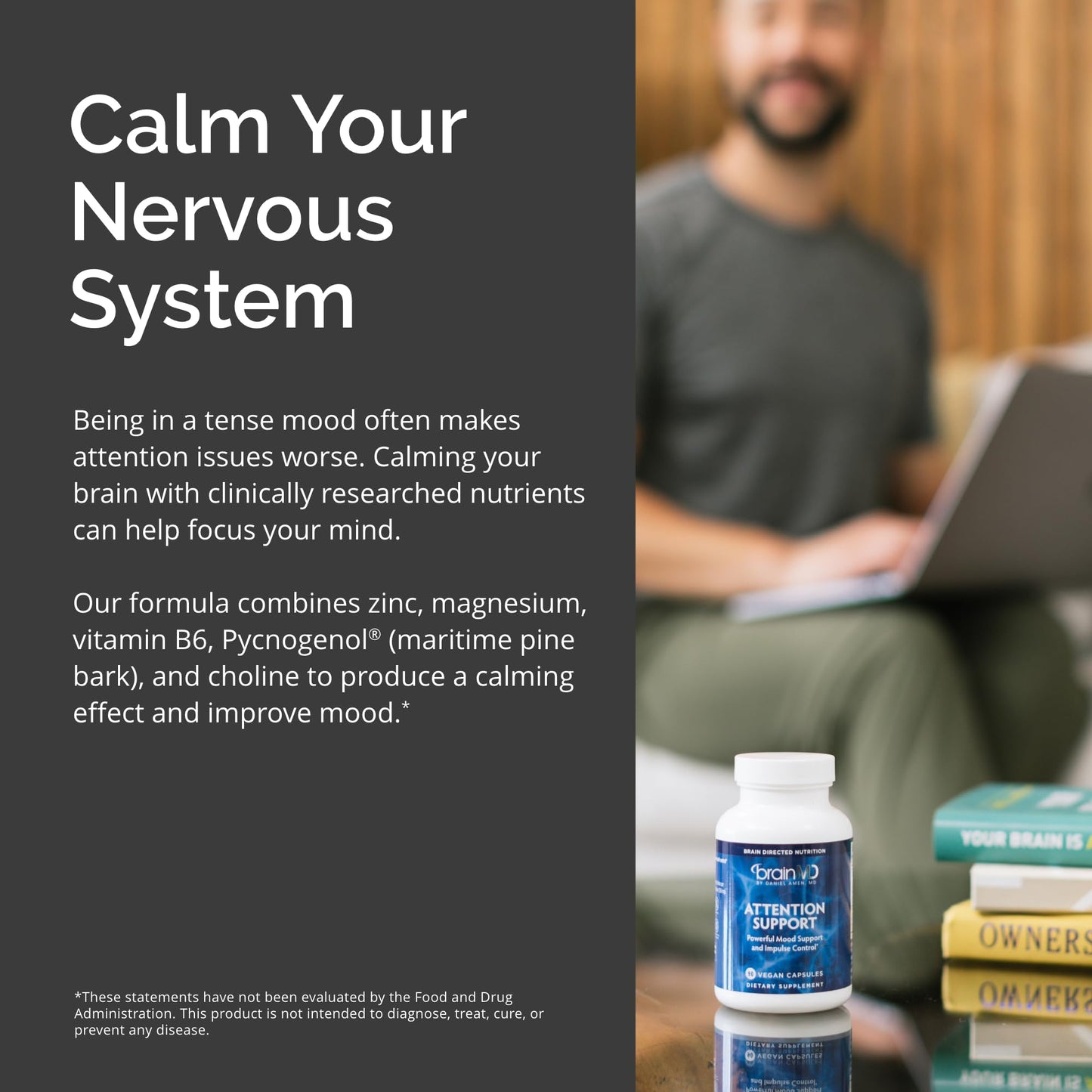 BRAINMD Dr Amen Attention Support - 90 Capsules - Promotes Mental Focus & Impulse Control - Gluten Free - 30 Servings - dailyvitalstore