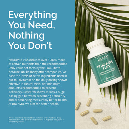 BRAINMD Dr Amen NeuroVite Plus - 120 Capsules - Multivitamin & Mineral Supplement, Enhanced with Phytonutrients, Enzymes & Whole Foods - Gluten Free - 30 Servings - dailyvitalstore