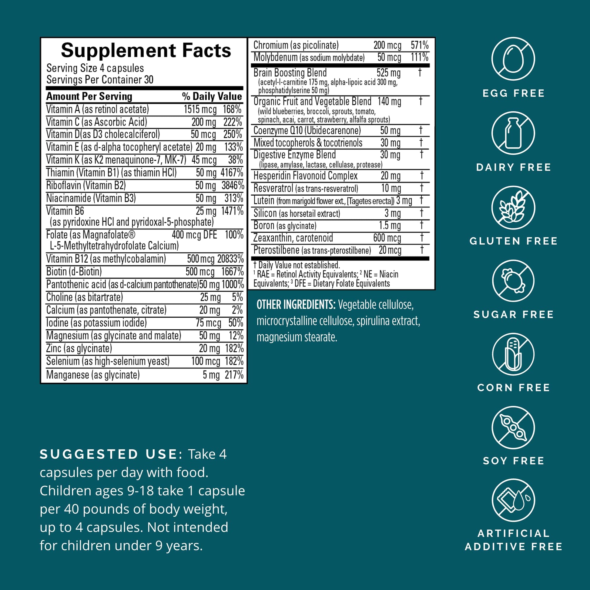 BRAINMD Dr Amen NeuroVite Plus - 120 Capsules - Multivitamin & Mineral Supplement, Enhanced with Phytonutrients, Enzymes & Whole Foods - Gluten Free - 30 Servings - dailyvitalstore