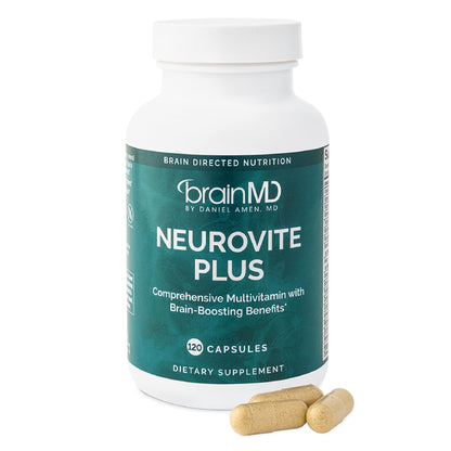 BRAINMD Dr Amen NeuroVite Plus - 120 Capsules - Multivitamin & Mineral Supplement, Enhanced with Phytonutrients, Enzymes & Whole Foods - Gluten Free - 30 Servings - dailyvitalstore