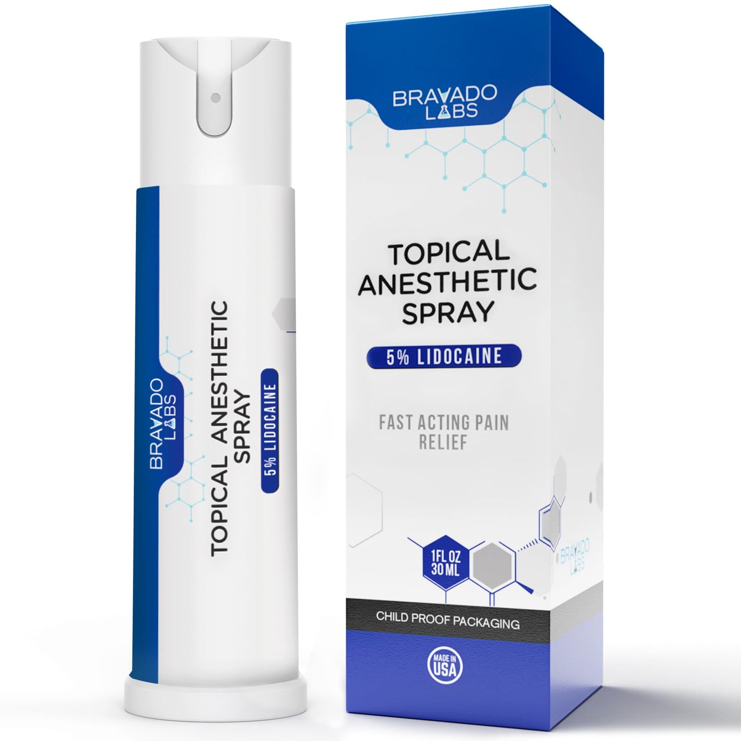 Bravado Labs 5% Lidocaine Spray Pain Relief - Maximum Strength Numbing Spray with Arnica & Emu Oil - Topical Anesthetic for Burns, Pain & Itch Relief - 1oz - dailyvitalstore