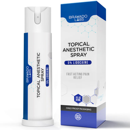 Bravado Labs 5% Lidocaine Spray Pain Relief - Maximum Strength Numbing Spray with Arnica & Emu Oil - Topical Anesthetic for Burns, Pain & Itch Relief - 1oz - dailyvitalstore