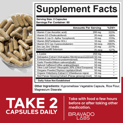 Bravado Labs L-Lysine 250mg Capsules – Immune & Cold Sore Support – Vegan, Non-GMO, Allergen-Free, 3rd-Party Tested - dailyvitalstore