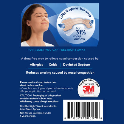 Breathe Right Nasal Strips, Extra Strength Tan Nose Strips, Drug-Free Nasal Congestion Relief for Better Breathing, Help Relieve Snoring, - dailyvitalstore