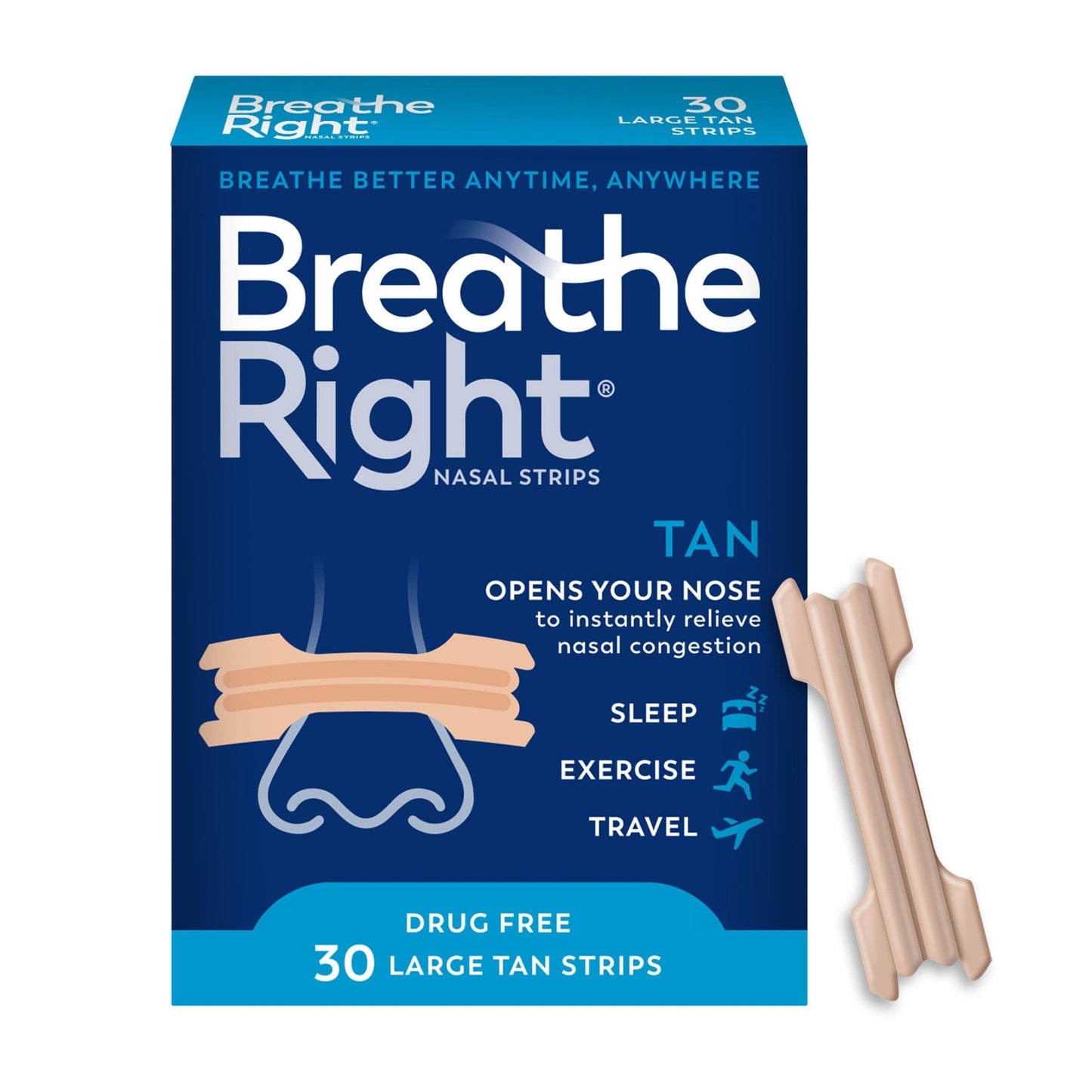 Breathe Right Nasal Strips, Extra Strength Tan Nose Strips, Drug-Free Nasal Congestion Relief for Better Breathing, Help Relieve Snoring, - dailyvitalstore