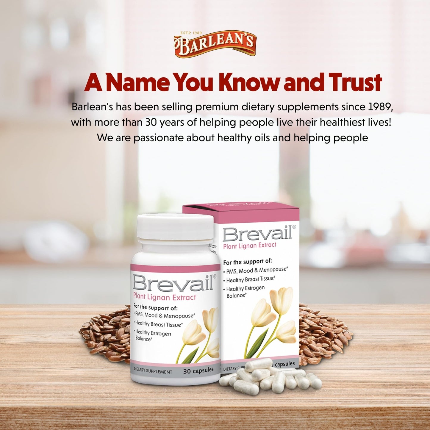 Brevail Plant Lignan Extract Capsules, Proactive Breast Health Supplement with 50 mg SDG Lignans from Flax Seed Hulls for Healthy Estrogen Balance and PMS Mood Support Pills, 30 Count - dailyvitalstore
