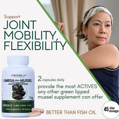 Bricker Labs Omega Cyclo - Mussel Joint Health Supplement, Premium New Zealand Green Lipped Mussel, Full Spectrum Omega Joint Supplements for Joint Health and Comfort, 90 Capsules - dailyvitalstore