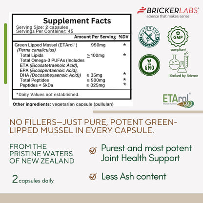 Bricker Labs Omega Cyclo - Mussel Joint Health Supplement, Premium New Zealand Green Lipped Mussel, Full Spectrum Omega Joint Supplements for Joint Health and Comfort, 90 Capsules - dailyvitalstore