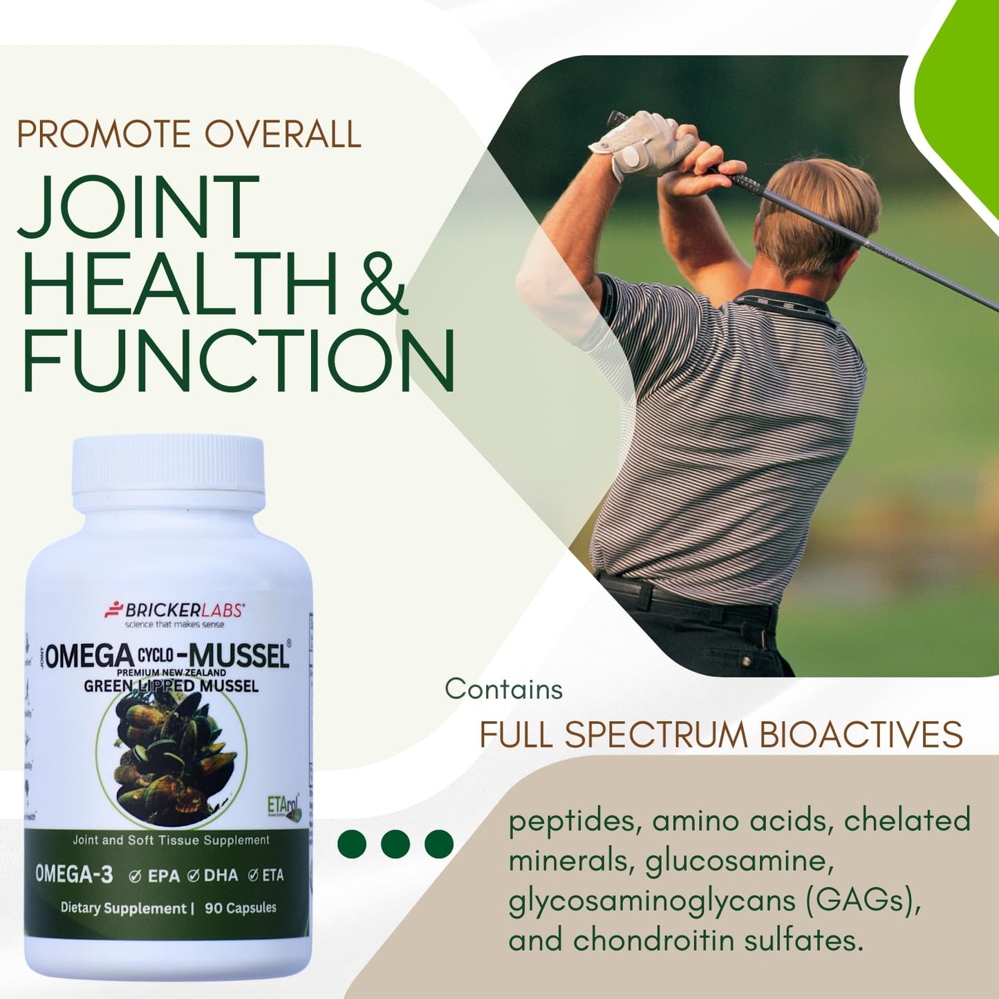 Bricker Labs Omega Cyclo - Mussel Joint Health Supplement, Premium New Zealand Green Lipped Mussel, Full Spectrum Omega Joint Supplements for Joint Health and Comfort, 90 Capsules - dailyvitalstore