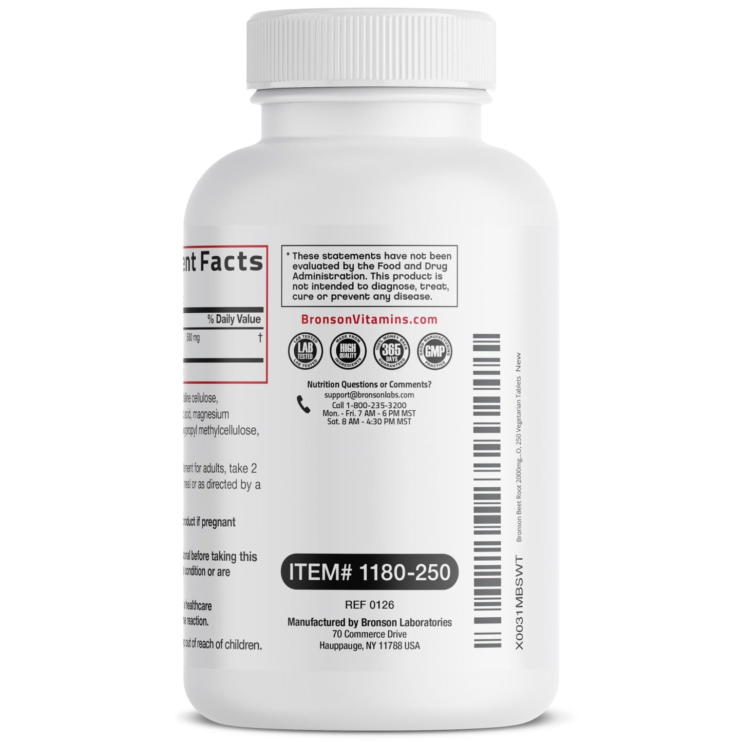 Bronson Beet Root Extra Strength, Non-GMO, 250 Vegetarian Tablets - dailyvitalstore