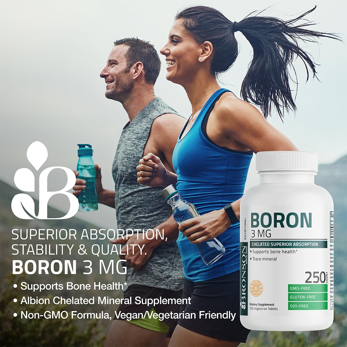 Bronson Boron 3 MG Chelated Superior Absorption Supports Bone Health Trace Mineral, Non-GMO, 250 Vegetarian Tablets - dailyvitalstore