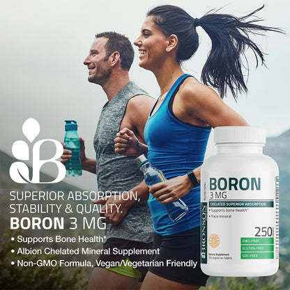Bronson Boron 3 MG Chelated Superior Absorption Supports Bone Health Trace Mineral, Non-GMO, 250 Vegetarian Tablets - dailyvitalstore