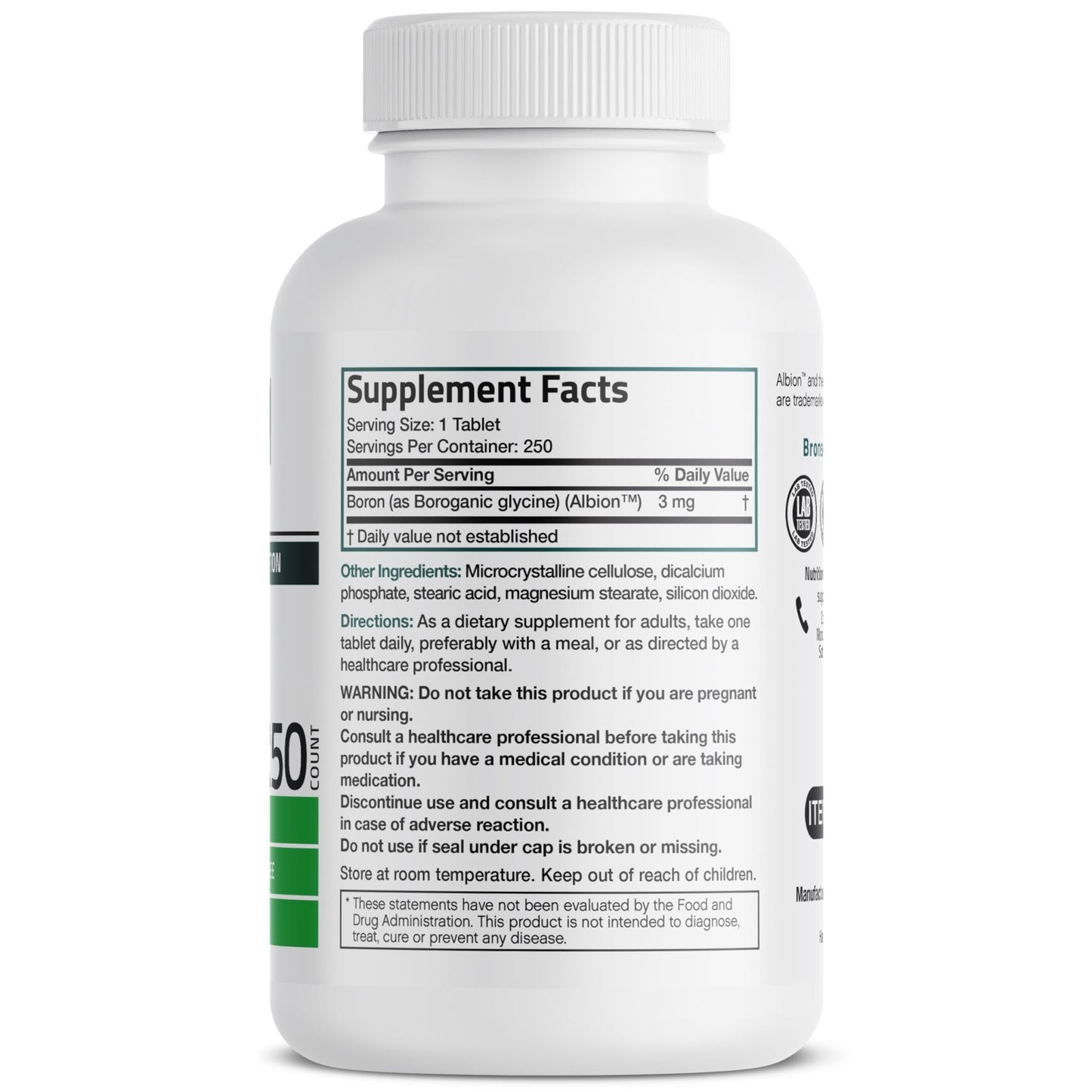 Bronson Boron 3 MG Chelated Superior Absorption Supports Bone Health Trace Mineral, Non-GMO, 250 Vegetarian Tablets - dailyvitalstore