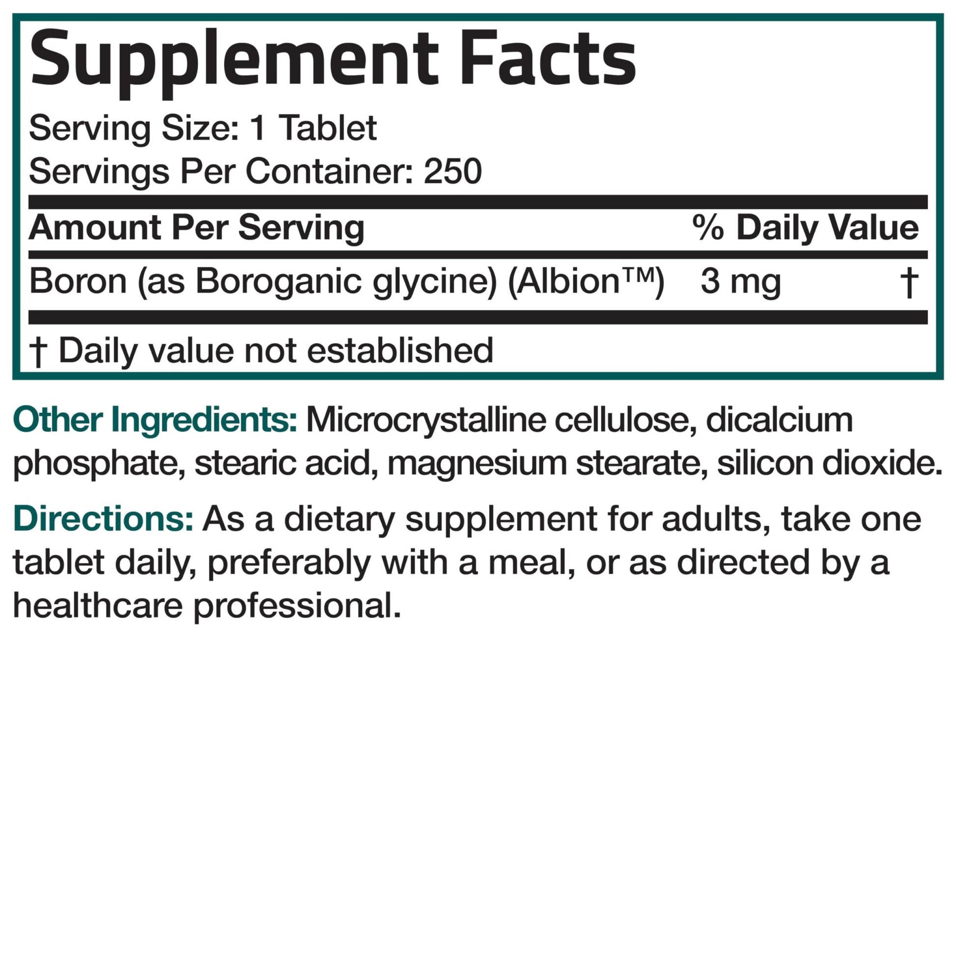 Bronson Boron 3 MG Chelated Superior Absorption Supports Bone Health Trace Mineral, Non-GMO, 250 Vegetarian Tablets - dailyvitalstore