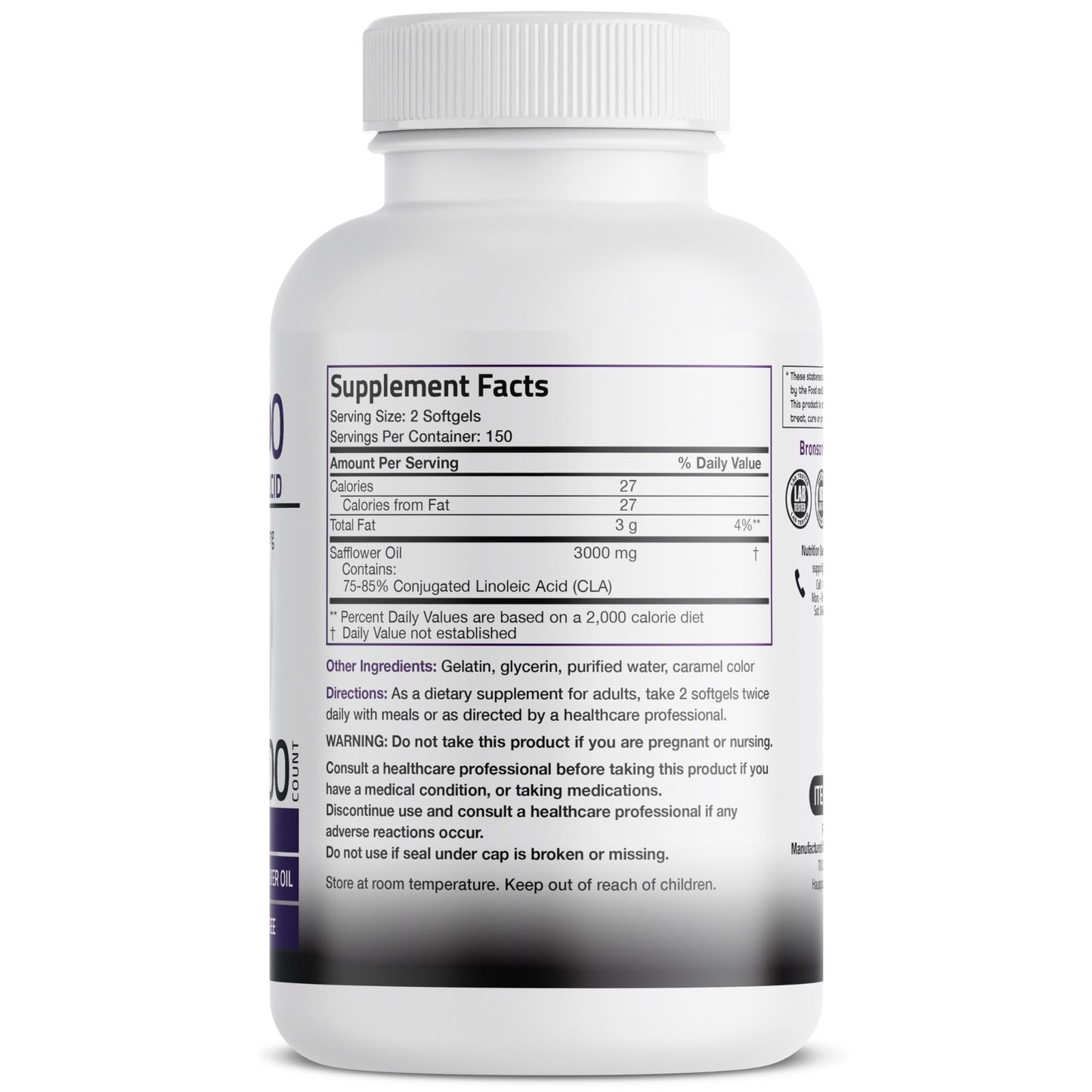 Bronson CLA 3000 Extra High Potency Supports Healthy Weight Management Lean Muscle Mass Non-Stimulating - dailyvitalstore