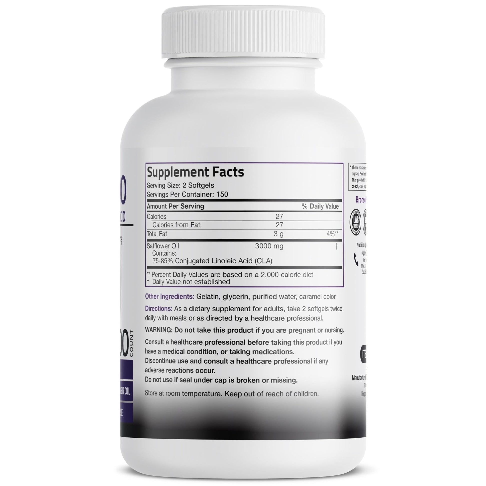 Bronson CLA 3000 Extra High Potency Supports Healthy Weight Management Lean Muscle Mass Non-Stimulating - dailyvitalstore