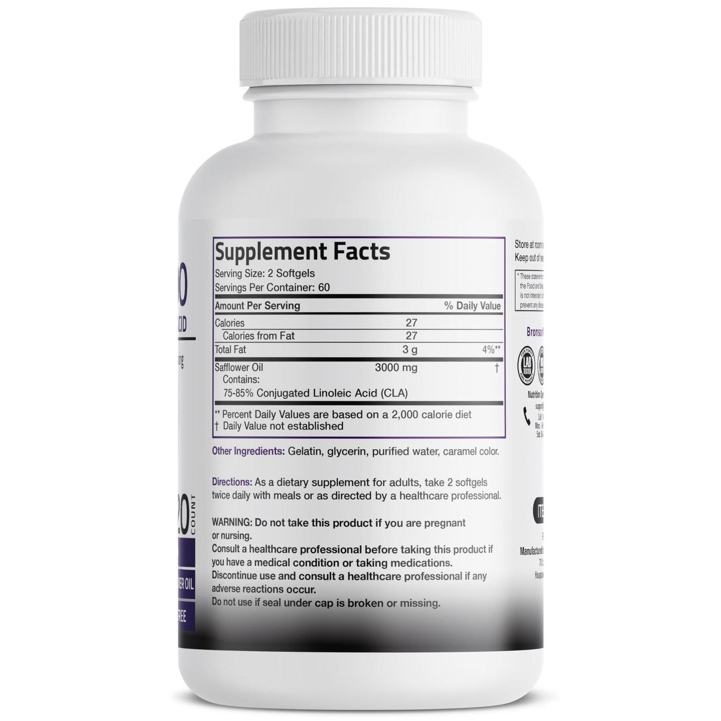 Bronson CLA 3000 Extra High Potency Supports Healthy Weight Management Lean Muscle Mass Non-Stimulating - dailyvitalstore