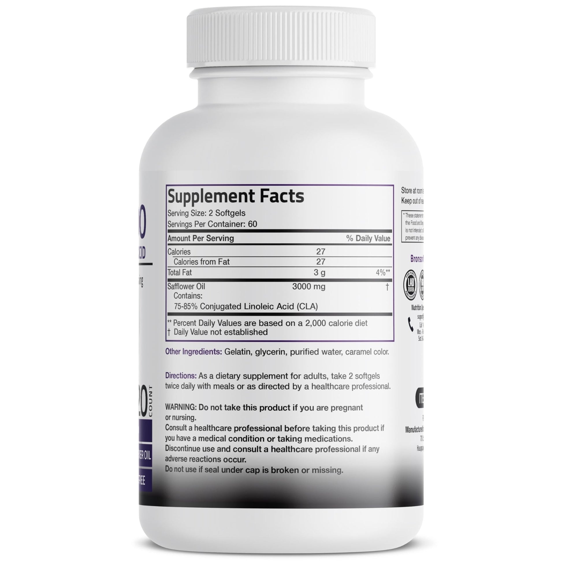 Bronson CLA 3000 Extra High Potency Supports Healthy Weight Management Lean Muscle Mass Non-Stimulating - dailyvitalstore