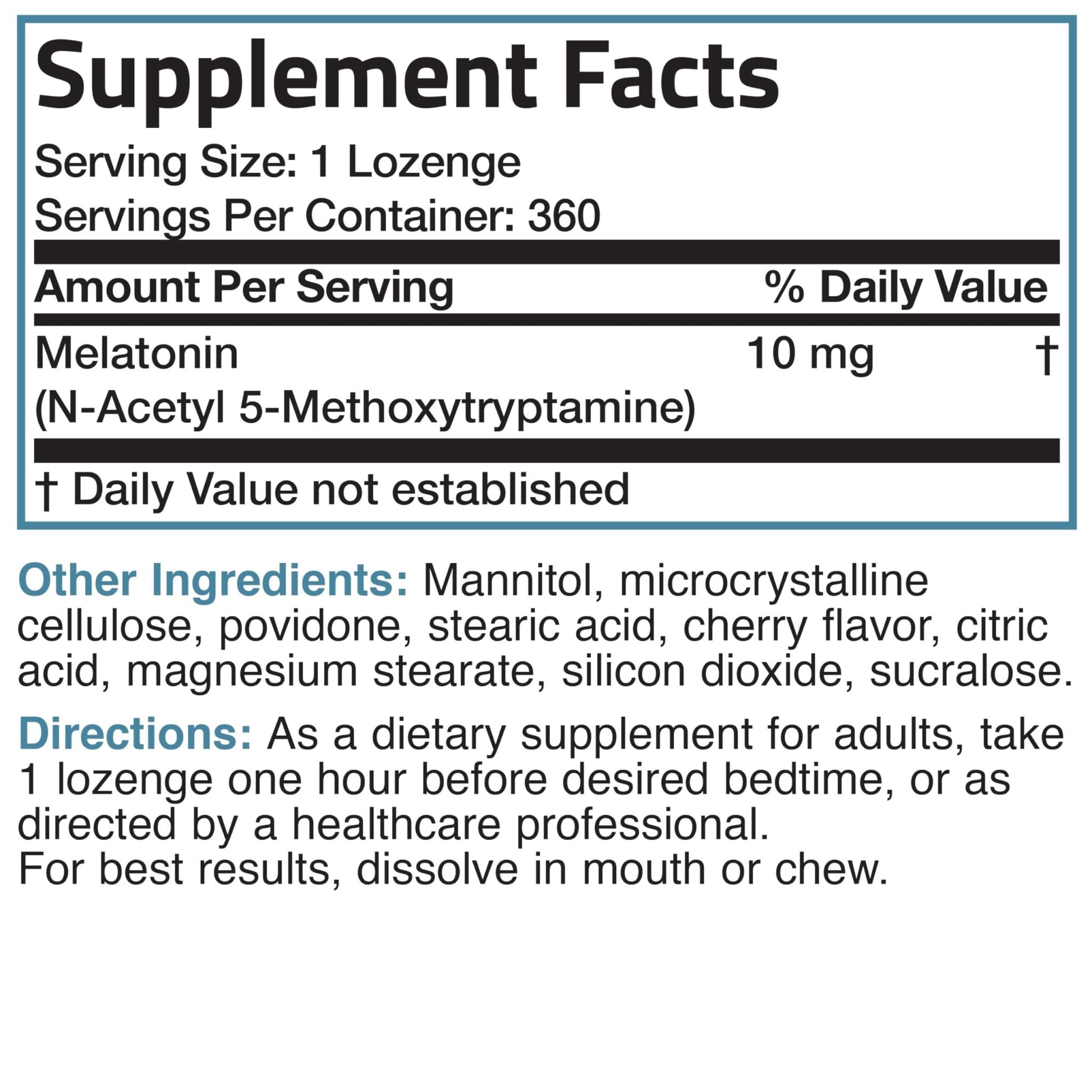Bronson Melatonin 10mg Fast Dissolve Cherry Flavored Tablets Vegetarian Chewable Lozenges, 360 Count - dailyvitalstore