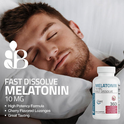 Bronson Melatonin 10mg Fast Dissolve Cherry Flavored Tablets Vegetarian Chewable Lozenges, 360 Count - dailyvitalstore