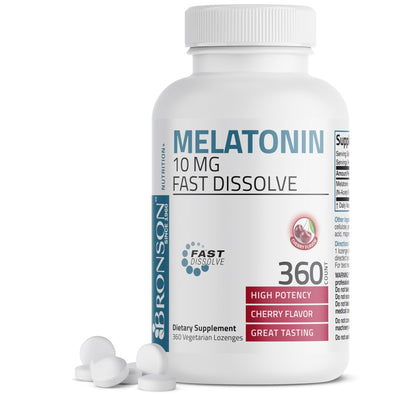 Bronson Melatonin 10mg Fast Dissolve Cherry Flavored Tablets Vegetarian Chewable Lozenges, 360 Count - dailyvitalstore
