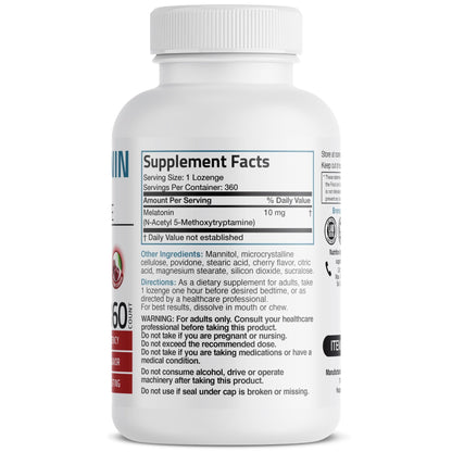 Bronson Melatonin 10mg Fast Dissolve Cherry Flavored Tablets Vegetarian Chewable Lozenges, 360 Count - dailyvitalstore