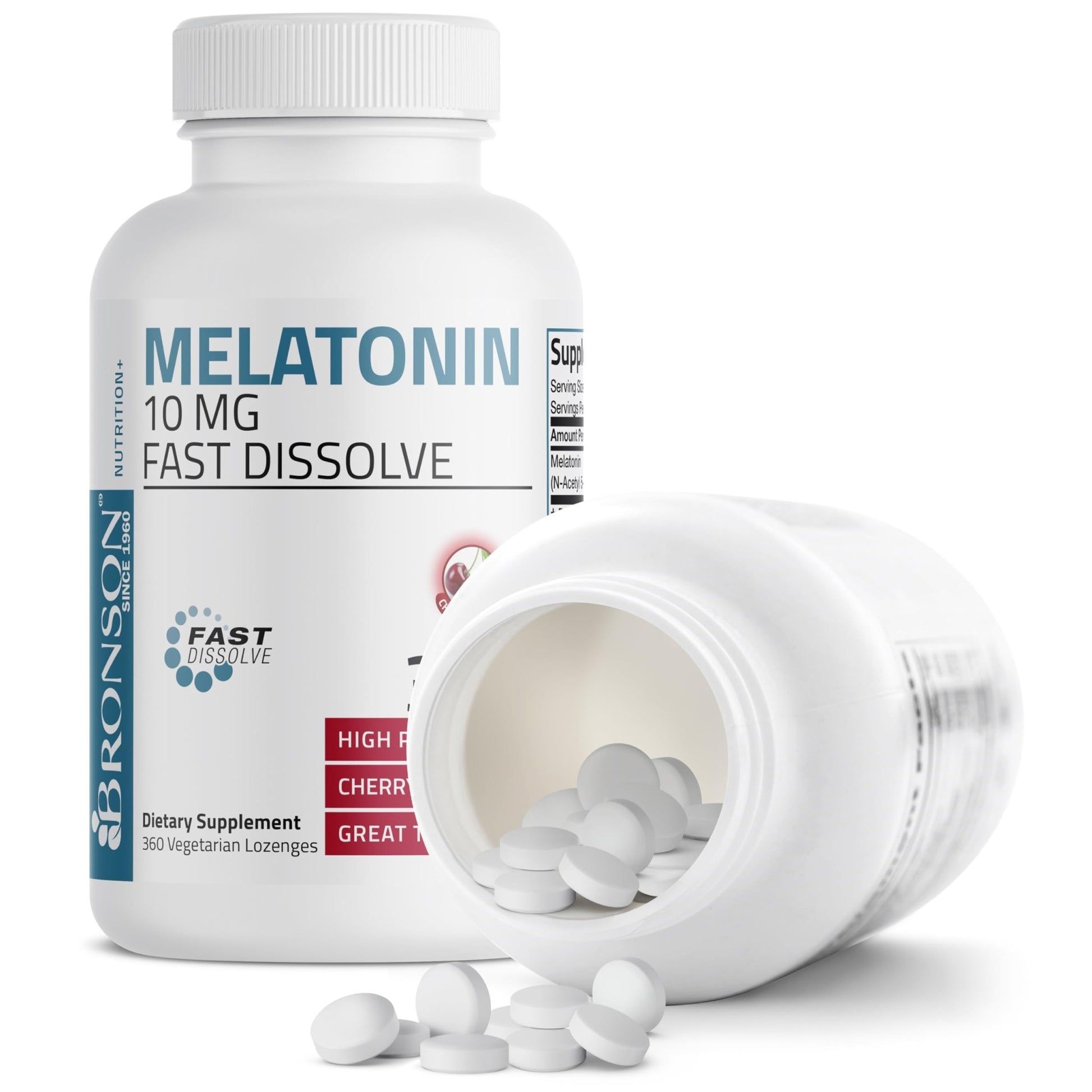 Bronson Melatonin 10mg Fast Dissolve Cherry Flavored Tablets Vegetarian Chewable Lozenges, 360 Count - dailyvitalstore