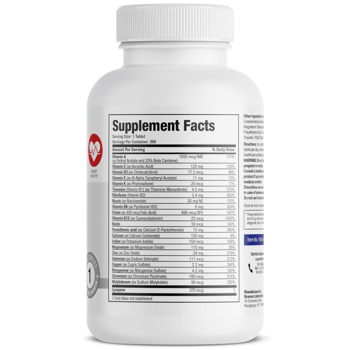 Bronson ONE Daily Mens 50+ Complete Multivitamin Multimineral, 360 Tablets - dailyvitalstore