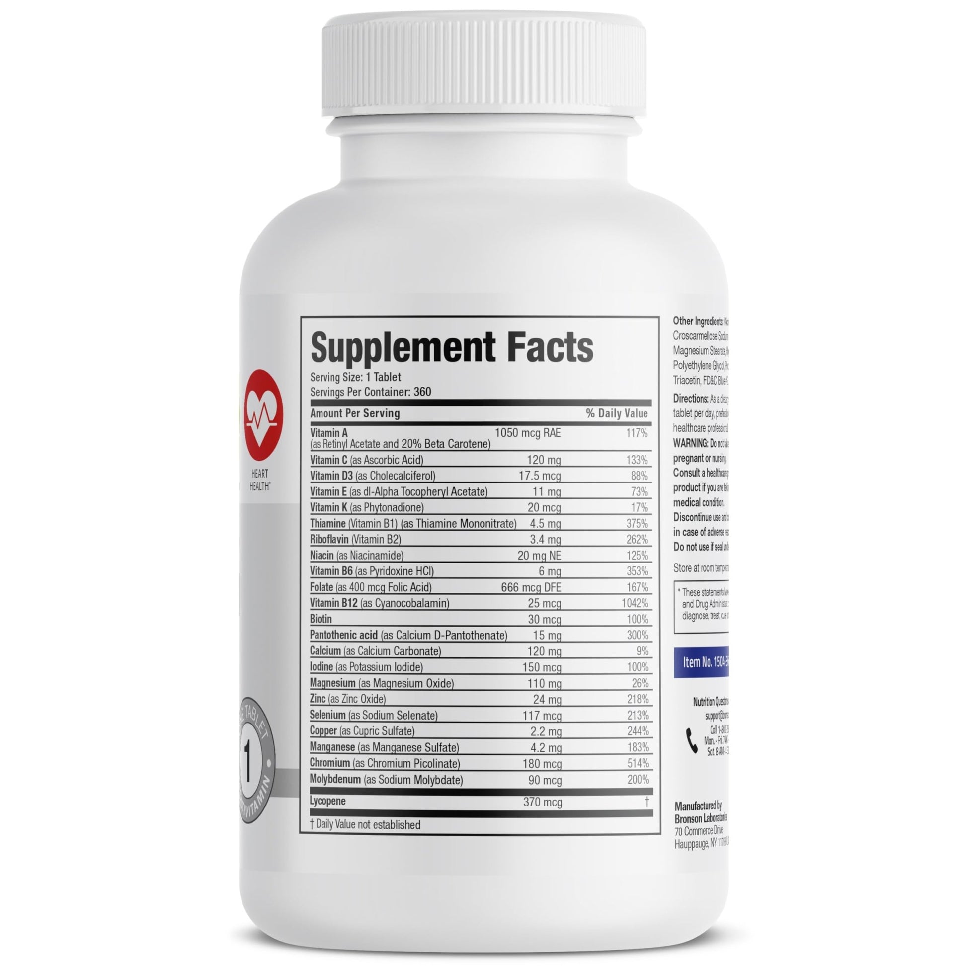 Bronson ONE Daily Mens 50+ Complete Multivitamin Multimineral, 360 Tablets - dailyvitalstore