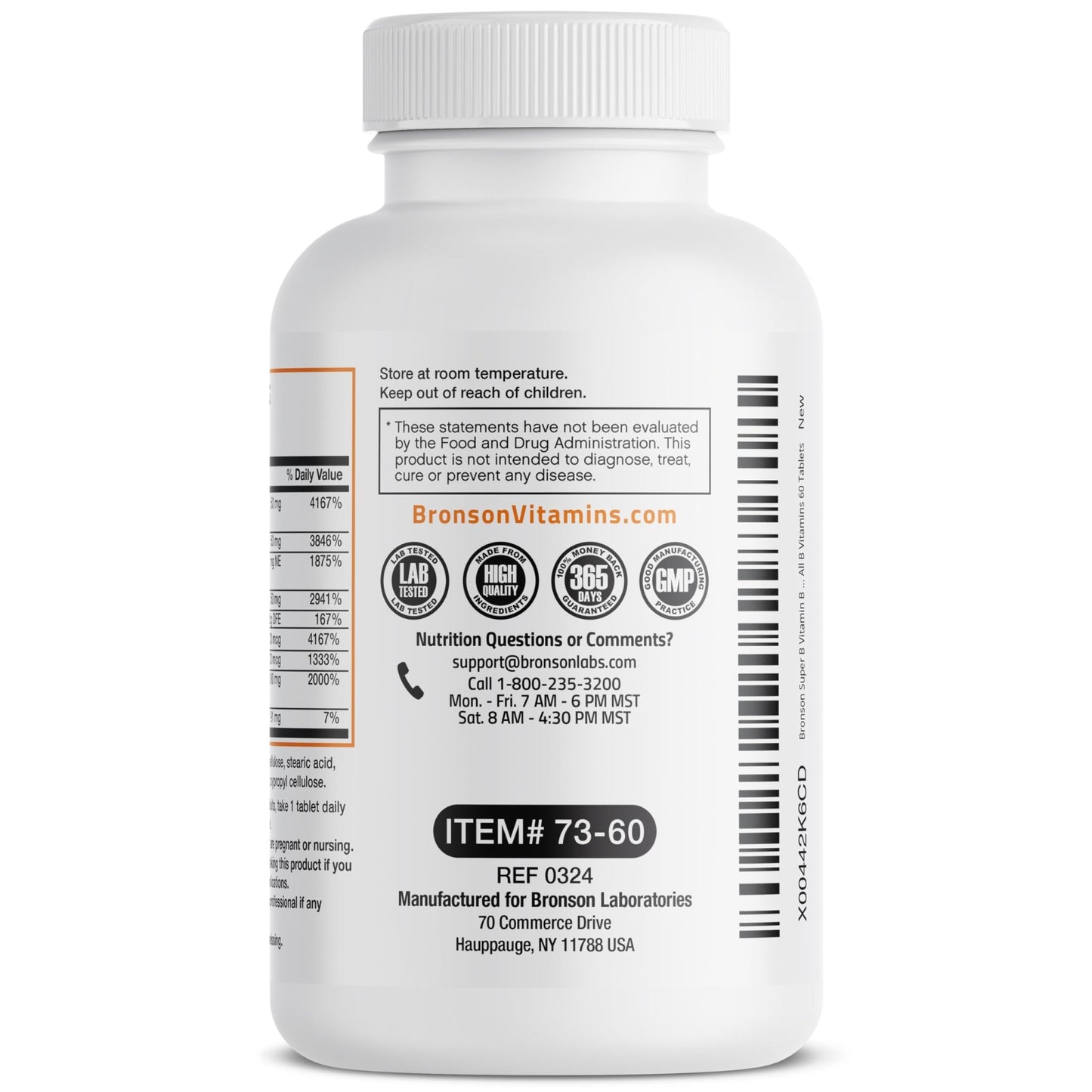 Bronson Super B Vitamin B Complex Sustained Slow Release (Vitamin B1, B2, B3, B6, B9 - Folic Acid, B12) Contains All B Vitamins 60 Tablets - dailyvitalstore