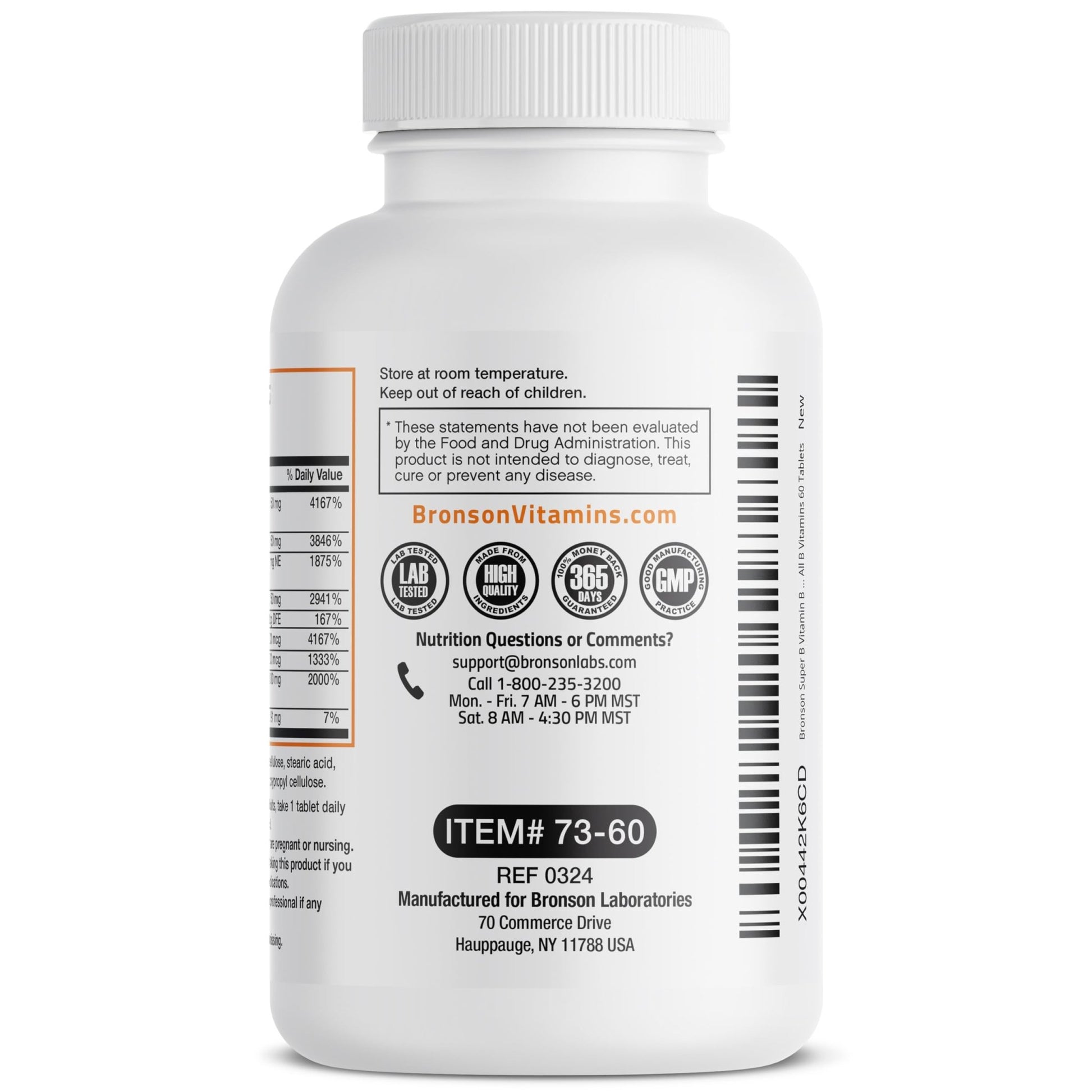 Bronson Super B Vitamin B Complex Sustained Slow Release (Vitamin B1, B2, B3, B6, B9 - Folic Acid, B12) Contains All B Vitamins 60 Tablets - dailyvitalstore
