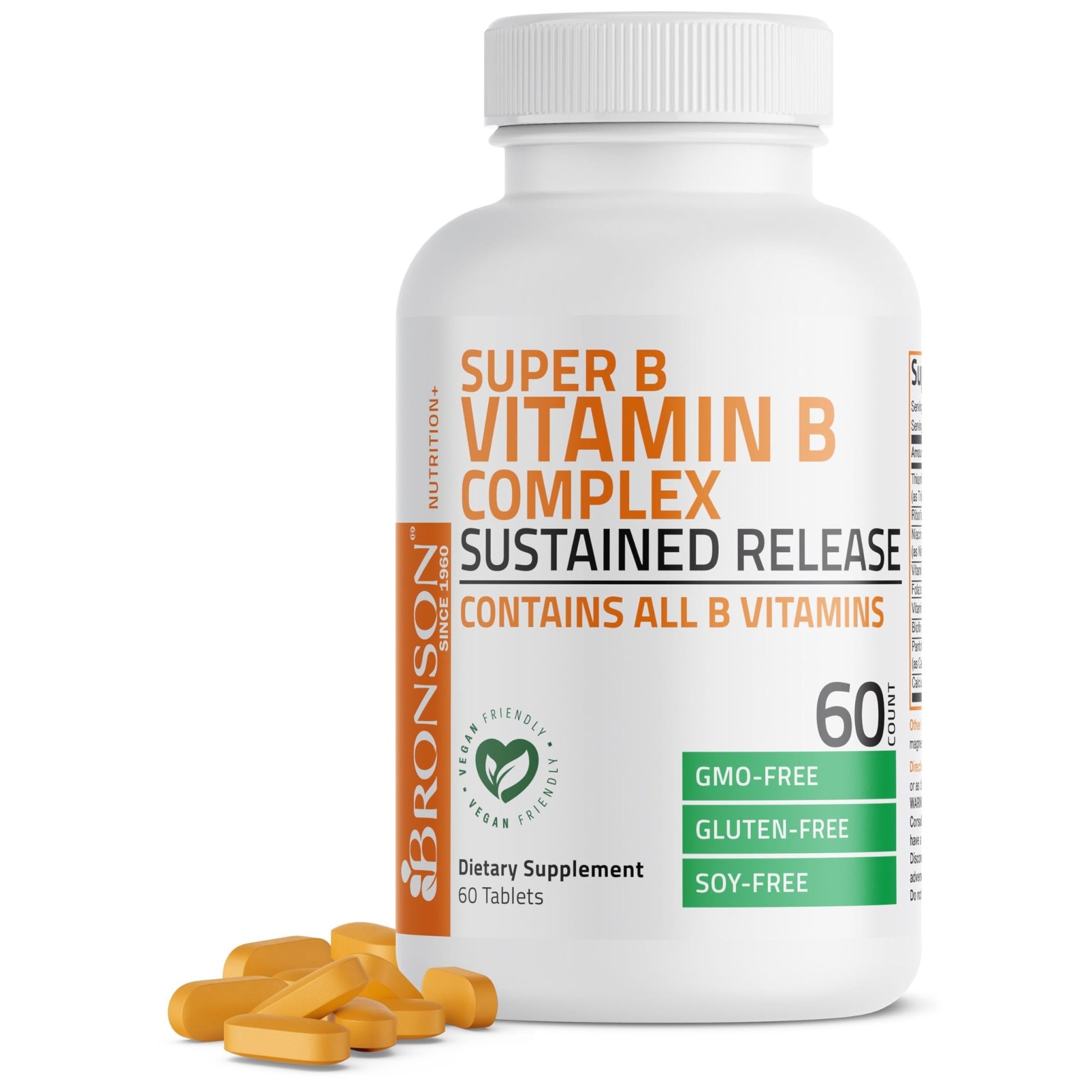 Bronson Super B Vitamin B Complex Sustained Slow Release (Vitamin B1, B2, B3, B6, B9 - Folic Acid, B12) Contains All B Vitamins 60 Tablets - dailyvitalstore