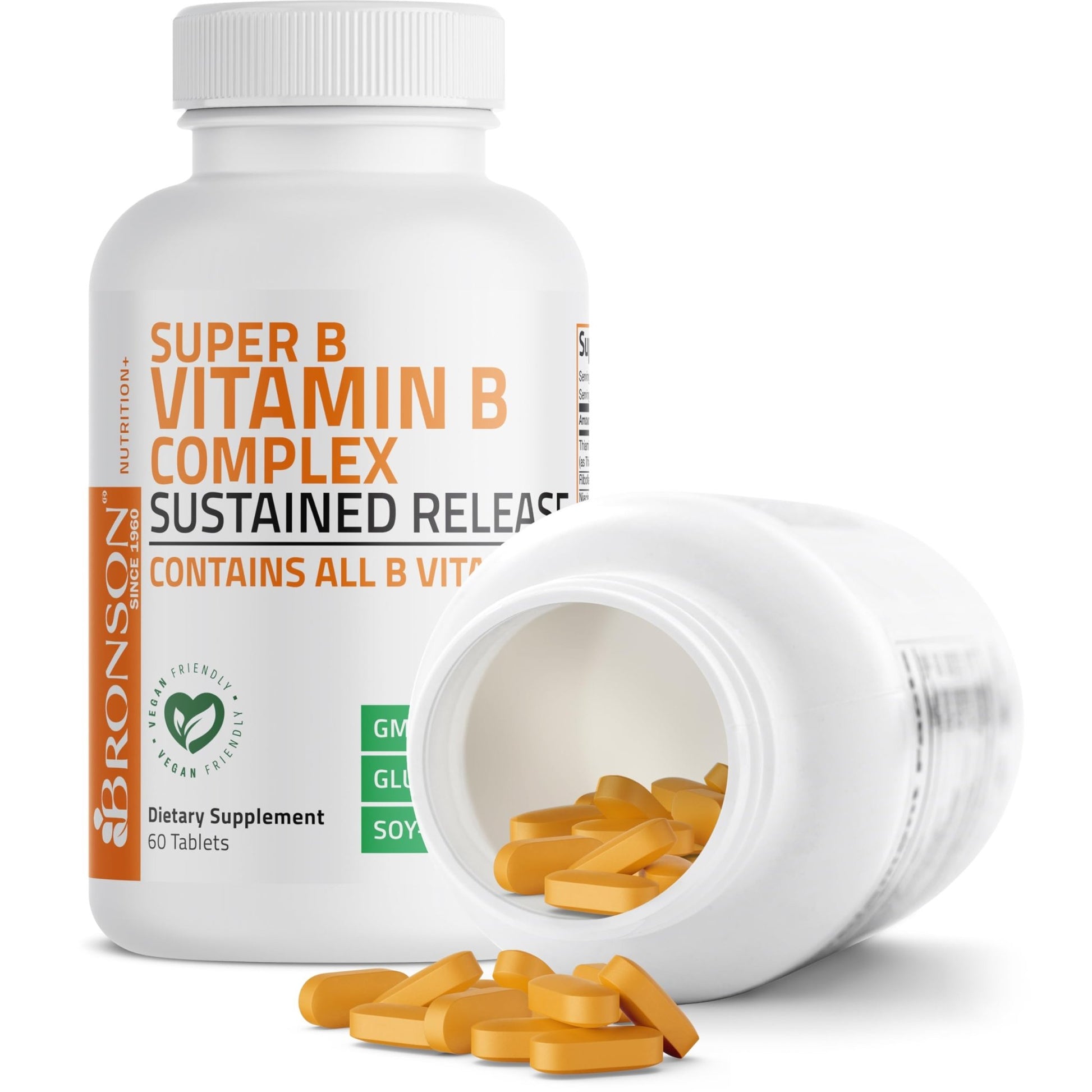 Bronson Super B Vitamin B Complex Sustained Slow Release (Vitamin B1, B2, B3, B6, B9 - Folic Acid, B12) Contains All B Vitamins 60 Tablets - dailyvitalstore